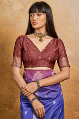 Aplomb Lavender Banarasi Paper Silk Saree With Opulent Blouse Piece
