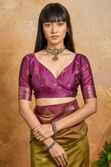 Enchanting Mustard Banarasi Paper Silk Saree With Vivacious Blouse Piece