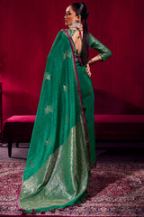 Nebula Dark Green Banarasi Satin Silk Saree With Classy Blouse