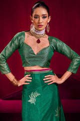Nebula Dark Green Banarasi Satin Silk Saree With Classy Blouse