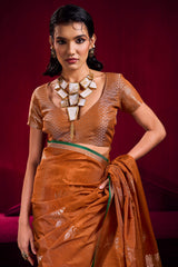 Delectable Orange Banarasi Satin Silk Saree With Desuetude Blouse