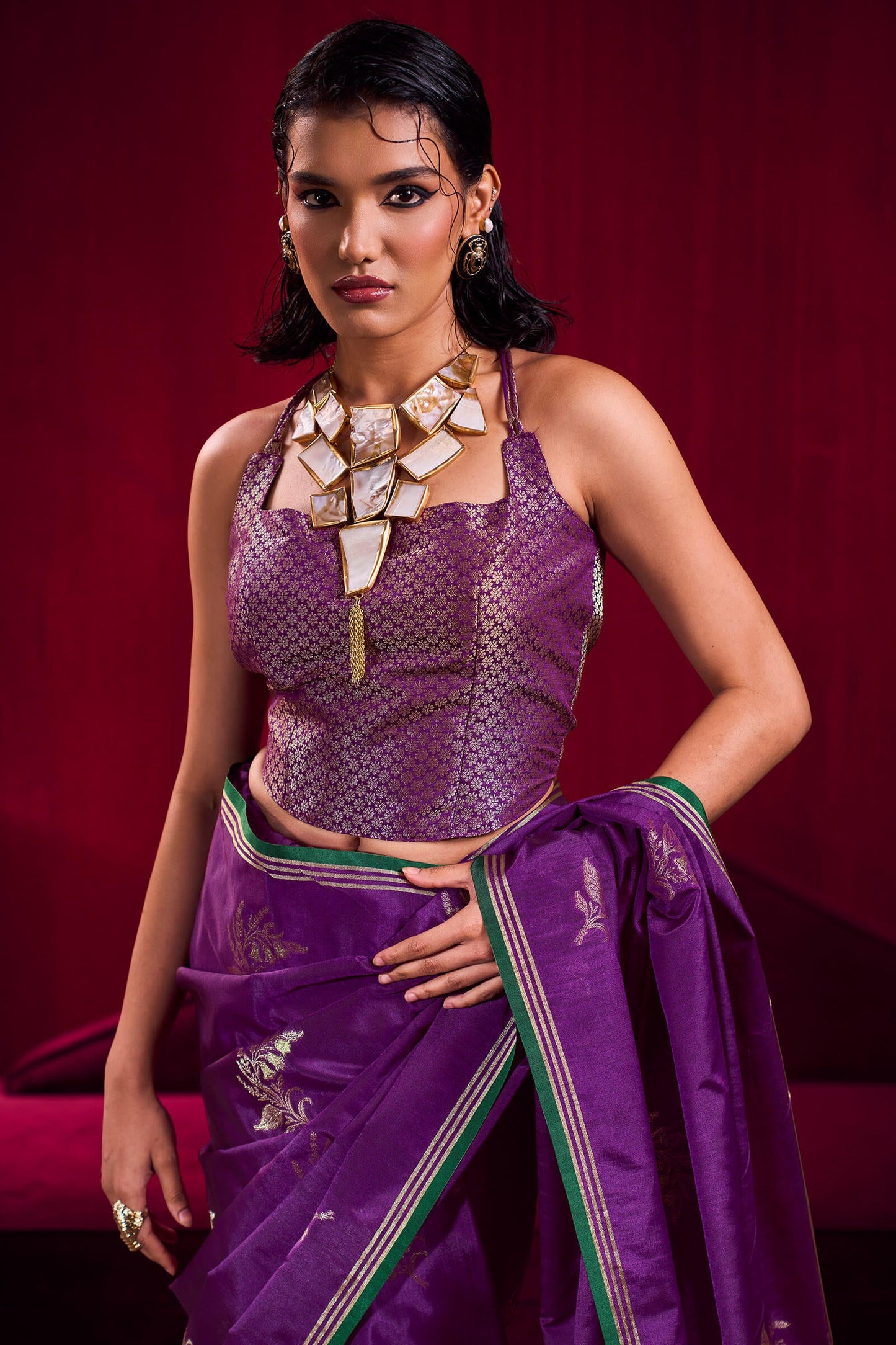 Fantabulous Purple Banarasi Satin Silk Saree With Lissome Blouse