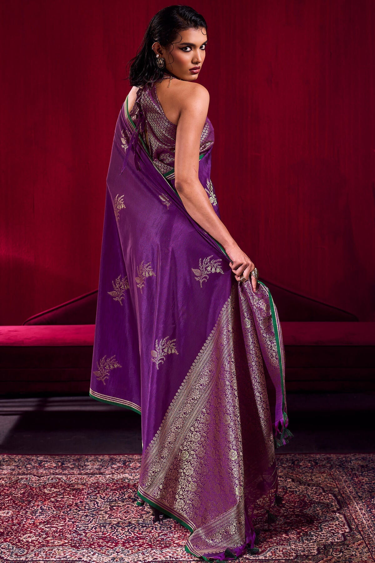 Fantabulous Purple Banarasi Satin Silk Saree With Lissome Blouse