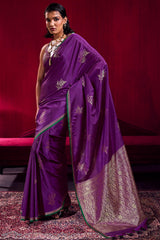 Fantabulous Purple Banarasi Satin Silk Saree With Lissome Blouse