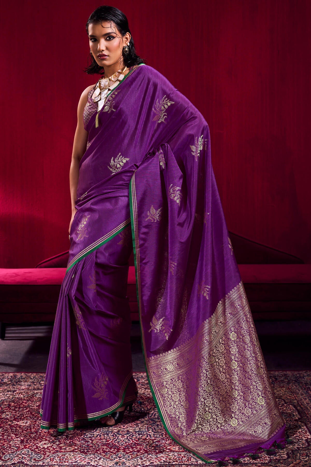 Fantabulous Purple Banarasi Satin Silk Saree With Lissome Blouse