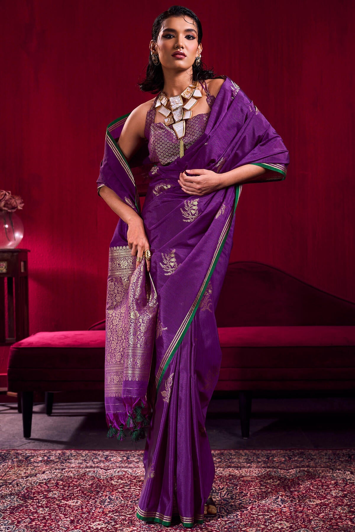 Fantabulous Purple Banarasi Satin Silk Saree With Lissome Blouse