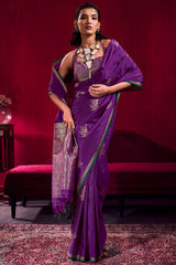 Fantabulous Purple Banarasi Satin Silk Saree With Lissome Blouse
