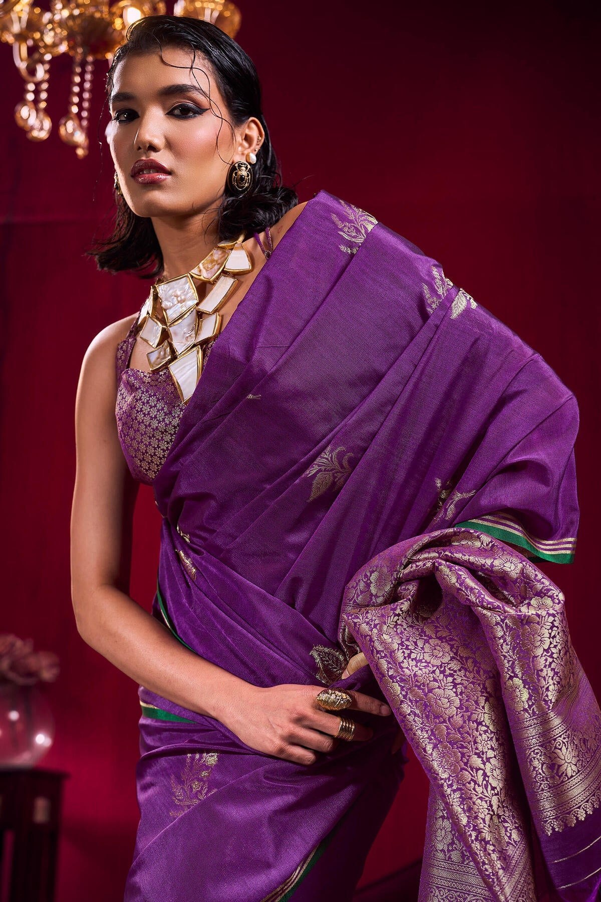 Fantabulous Purple Banarasi Satin Silk Saree With Lissome Blouse