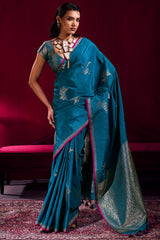 Palimpsest Rama Banarasi Satin Silk Saree With Designer Blouse