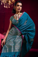 Palimpsest Rama Banarasi Satin Silk Saree With Designer Blouse