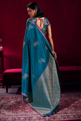 Palimpsest Rama Banarasi Satin Silk Saree With Designer Blouse