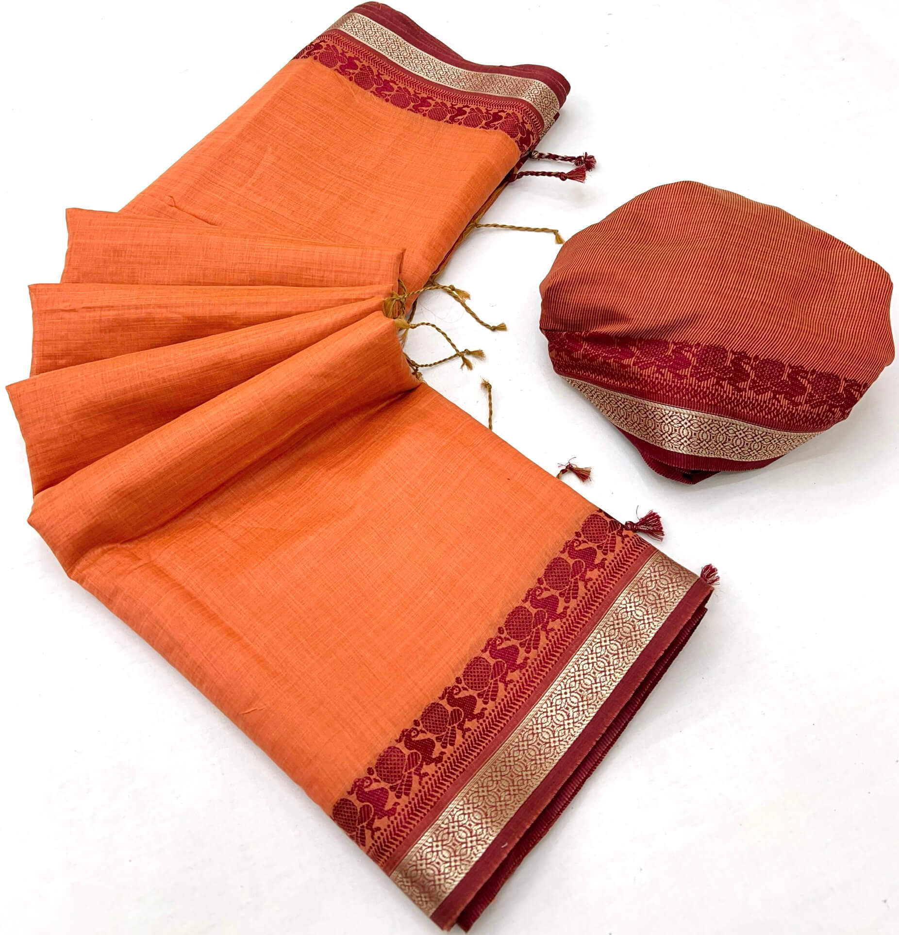 Demure Orange Cotton Silk Saree With Elegant Blouse Piece