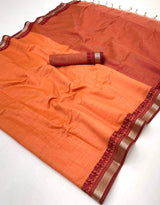 Demure Orange Cotton Silk Saree With Elegant Blouse Piece