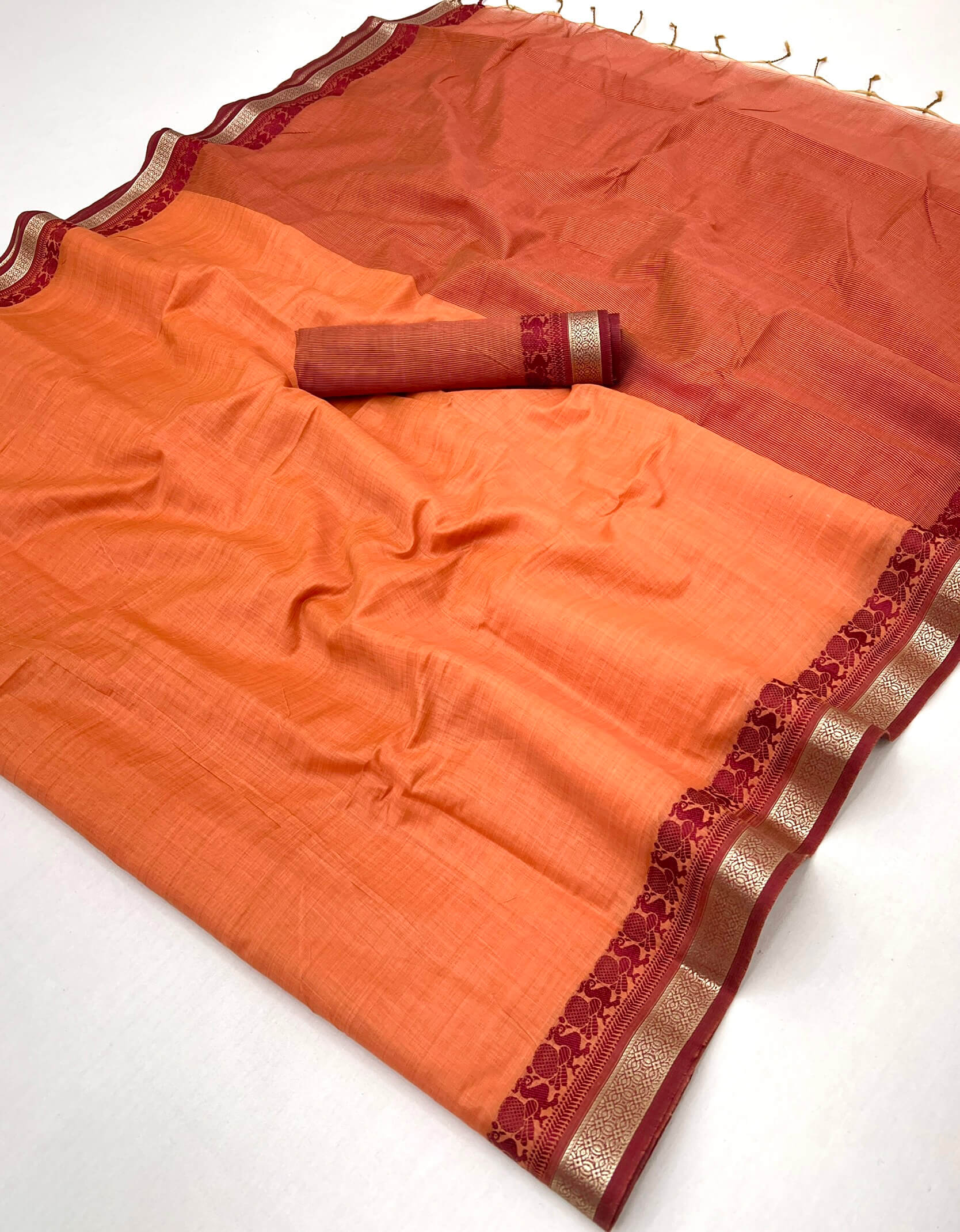 Demure Orange Cotton Silk Saree With Elegant Blouse Piece