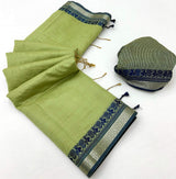 Lagniappe Pista Cotton Silk Saree With Resplendent Blouse Piece