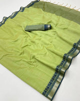 Lagniappe Pista Cotton Silk Saree With Resplendent Blouse Piece
