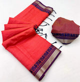 Adorable Red Cotton Silk Saree With Ailurophile Blouse Piece
