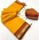 Breathtaking Yellow Cotton Silk Saree With Adorning Blouse Piece