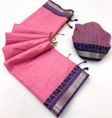 Lassitude Pink Cotton Silk Saree With Radiant Blouse Piece