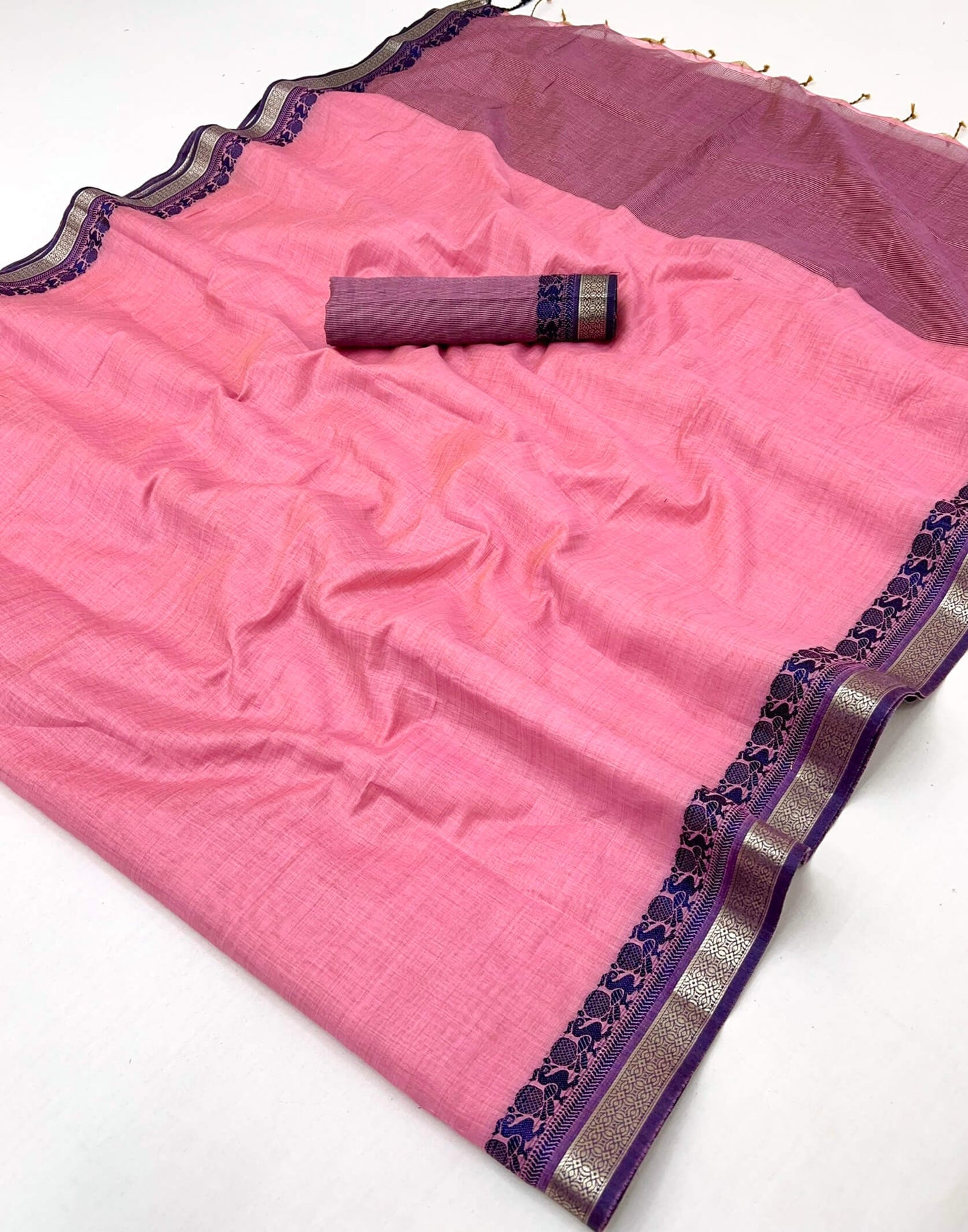 Lassitude Pink Cotton Silk Saree With Radiant Blouse Piece