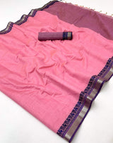 Lassitude Pink Cotton Silk Saree With Radiant Blouse Piece