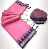 Beautiful Pink Cotton Silk Saree With Ethereal Blouse Piece