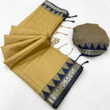 Snappy Dark Beige Cotton Silk Saree With Exceptional Blouse Piece
