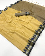 Snappy Dark Beige Cotton Silk Saree With Exceptional Blouse Piece