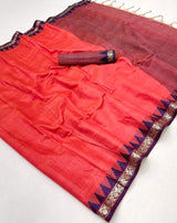 Panoply Red Cotton Silk Saree With Verdant Blouse Piece
