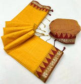 Assemblage Yellow Cotton Silk Saree With Charismatic Blouse Piece