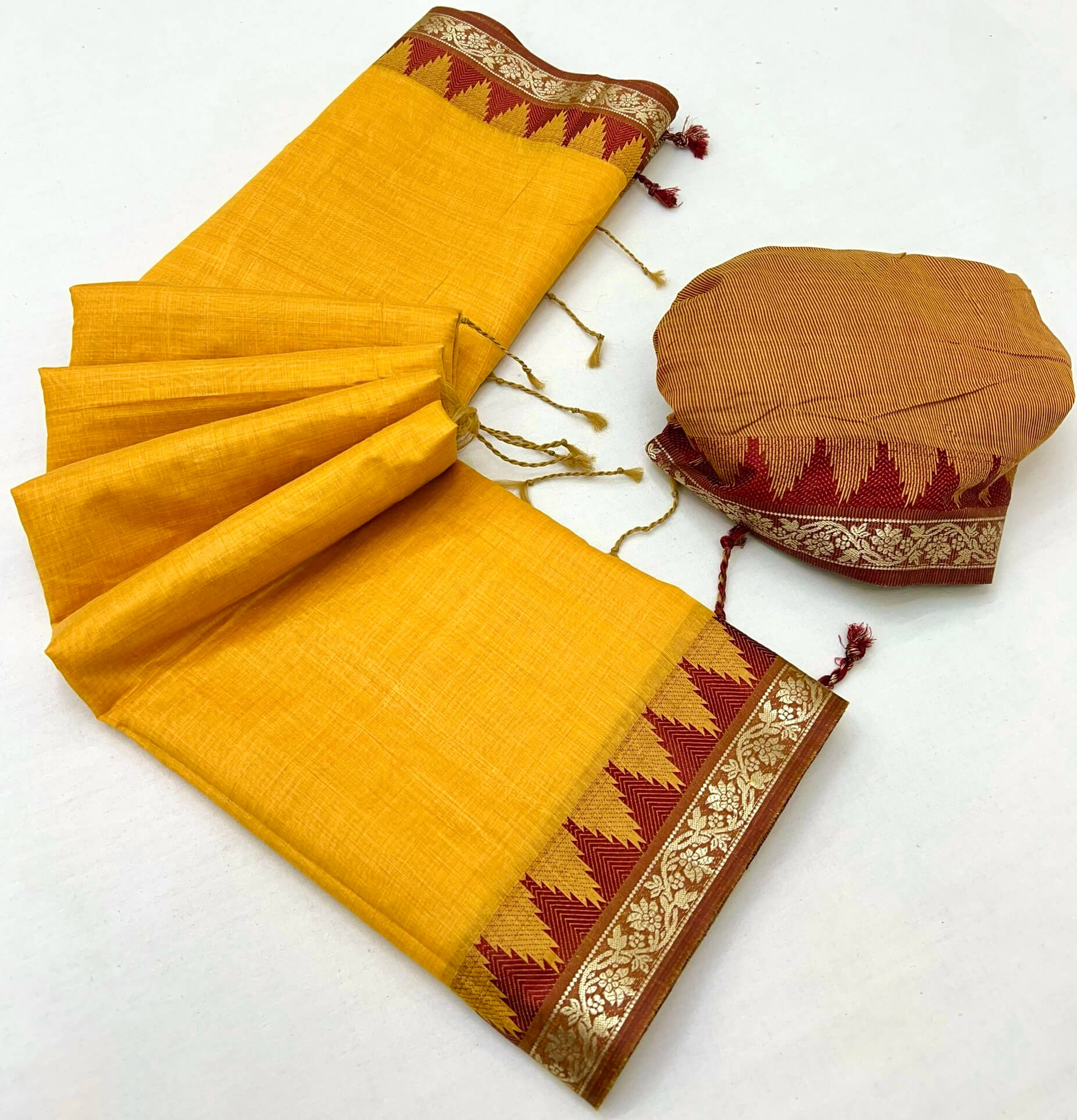 Assemblage Yellow Cotton Silk Saree With Charismatic Blouse Piece