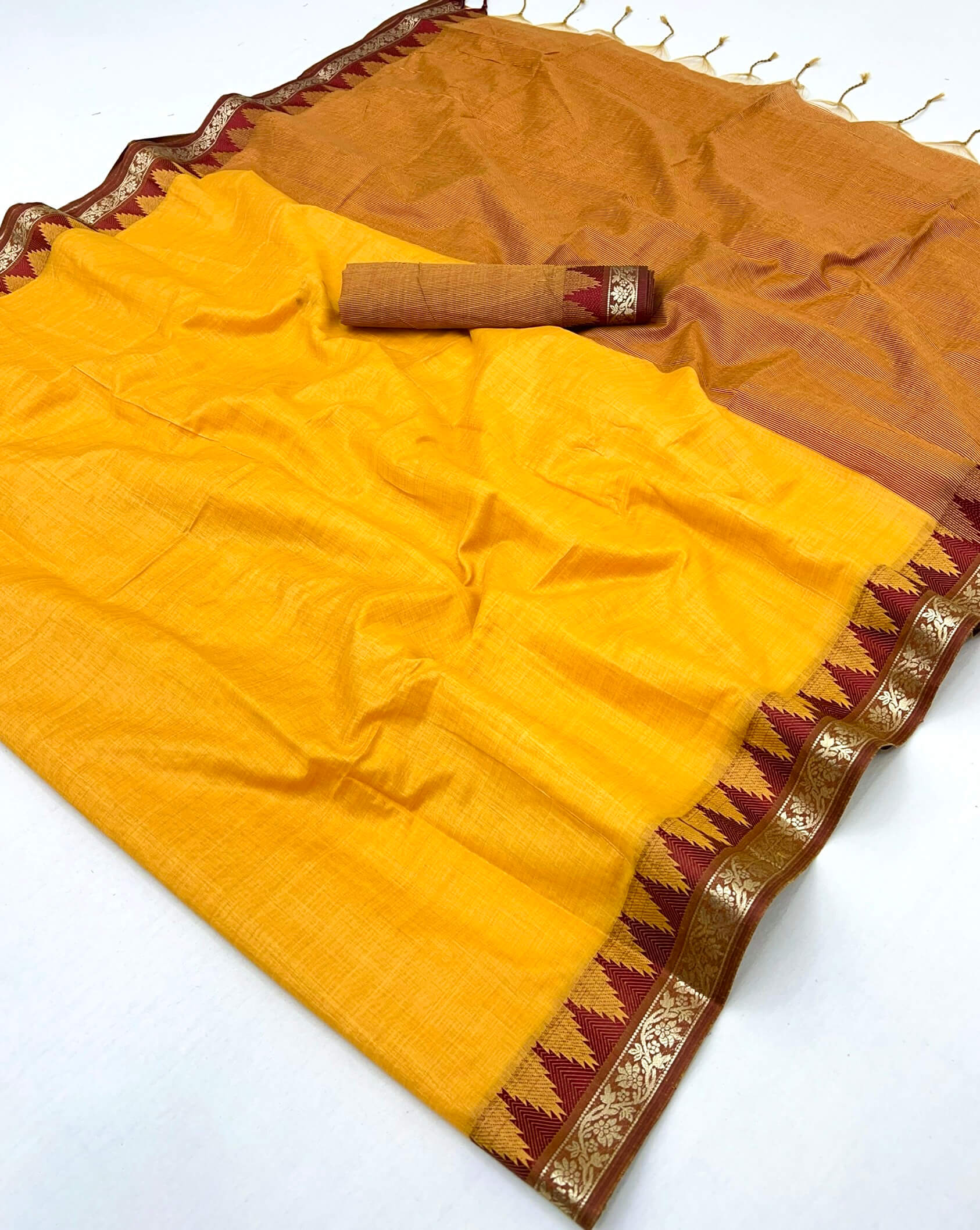 Assemblage Yellow Cotton Silk Saree With Charismatic Blouse Piece