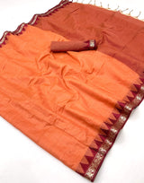 Energetic Orange Cotton Silk Saree With Designer Blouse Piece