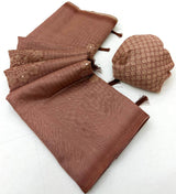 Classy Brown Printed Cotton Silk Saree With Flattering Blouse Piece
