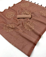 Classy Brown Printed Cotton Silk Saree With Flattering Blouse Piece
