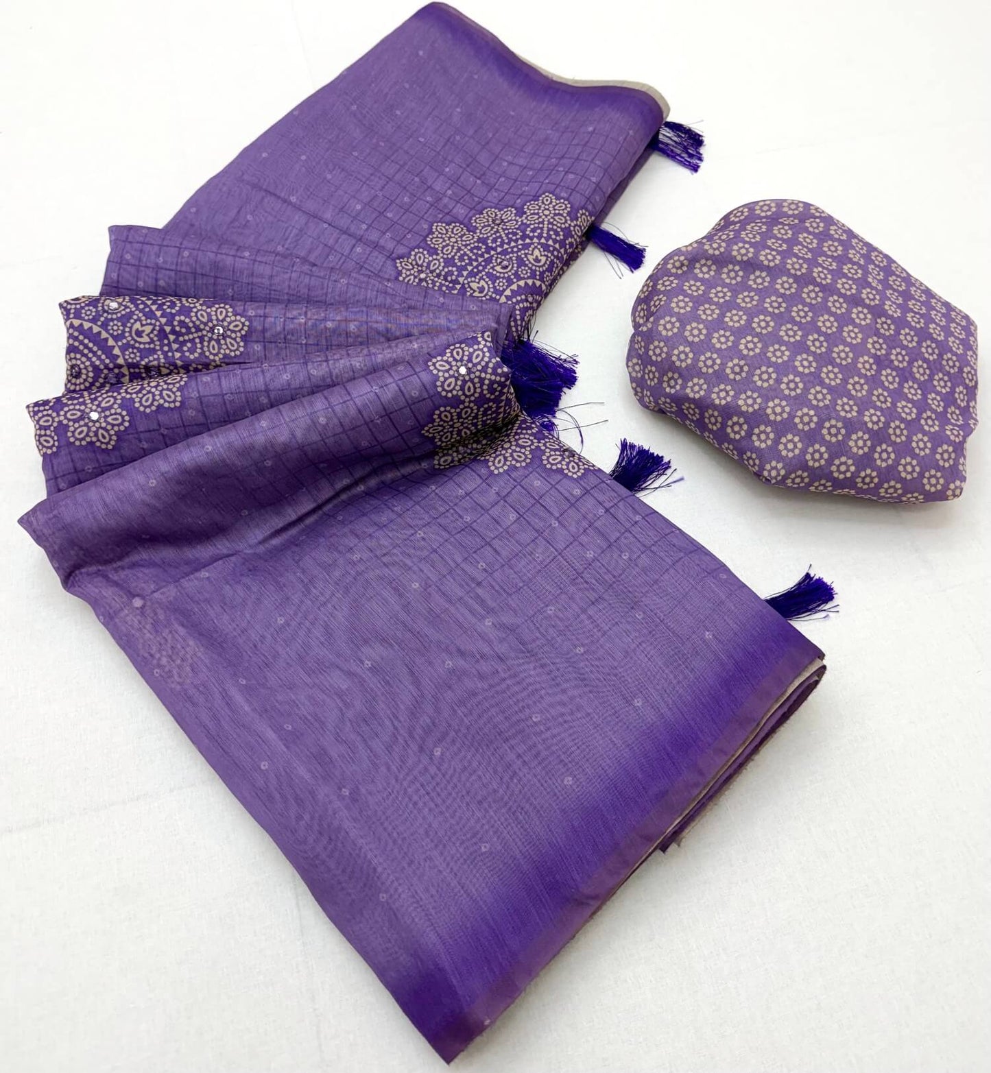 Embrocation Lavender Printed Cotton Silk Saree With Seraglio Blouse Piece