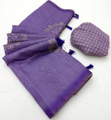 Embrocation Lavender Printed Cotton Silk Saree With Seraglio Blouse Piece