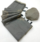 Fantabulous Grey Printed Cotton Silk Saree With Imaginative Blouse Piece