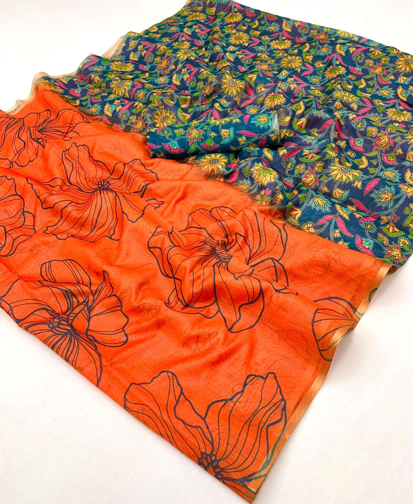 Sumptuous Orange Printed Cotton Silk Saree With Scintillating Blouse Piece