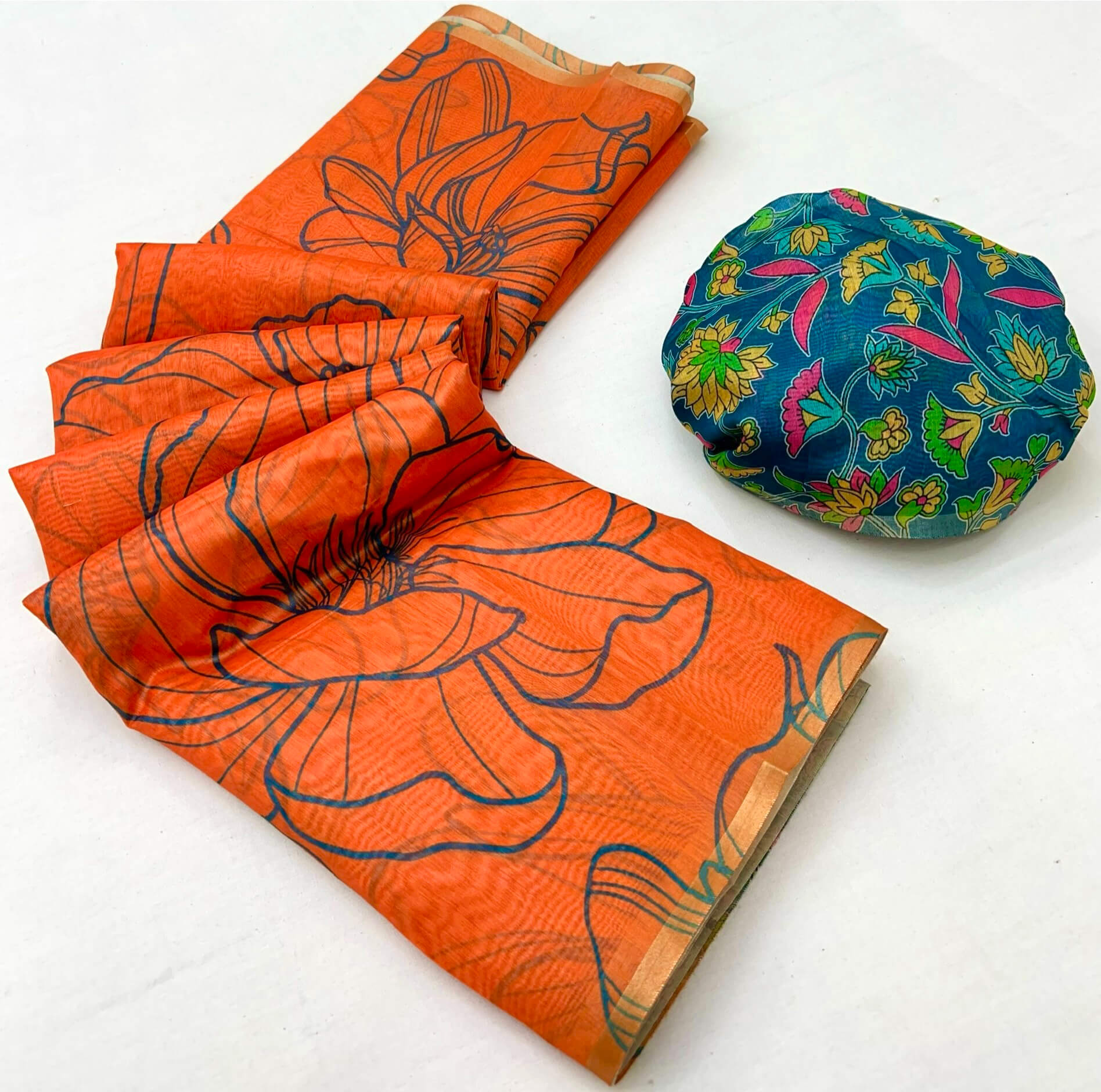 Sumptuous Orange Printed Cotton Silk Saree With Scintillating Blouse Piece
