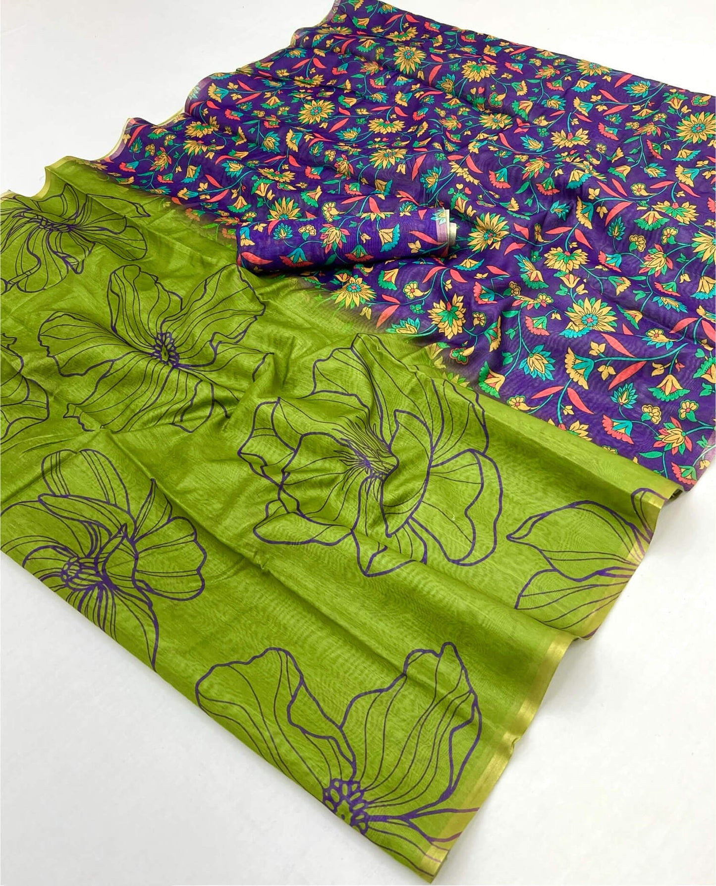 Evanescent Green Printed Cotton Silk Saree With Zephyr Blouse Piece