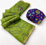 Evanescent Green Printed Cotton Silk Saree With Zephyr Blouse Piece