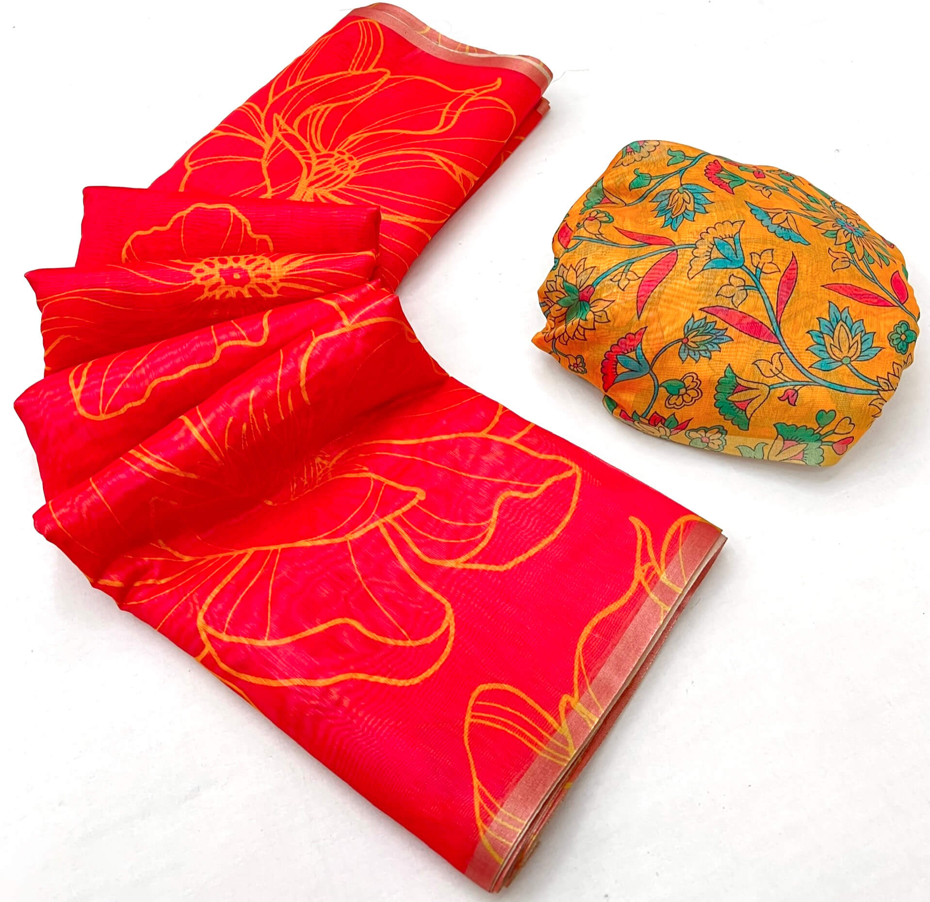 Ideal Red Printed Cotton Silk Saree With Murmurous Blouse Piece