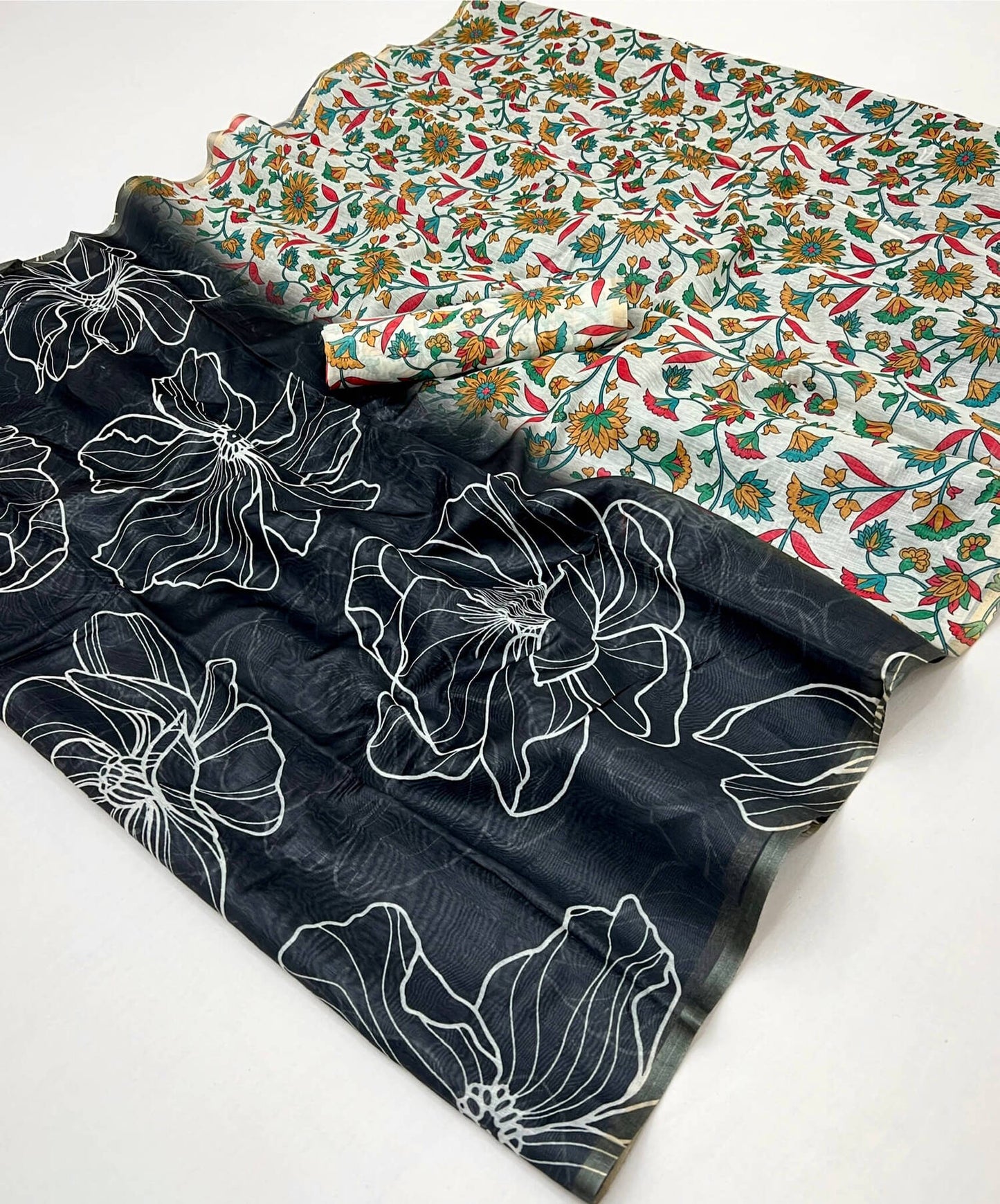 Incomparable Black Printed Cotton Silk Saree With Propinquity Blouse Piece