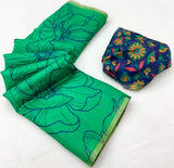 Confounding Sea Green Printed Cotton Silk Saree With Supernal Blouse Piece