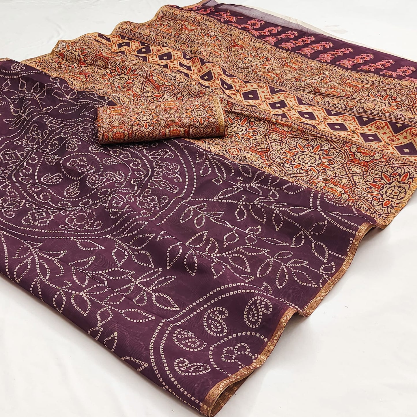 Redolent Wine Printed Cotton Silk Saree With Desultory Blouse Piece