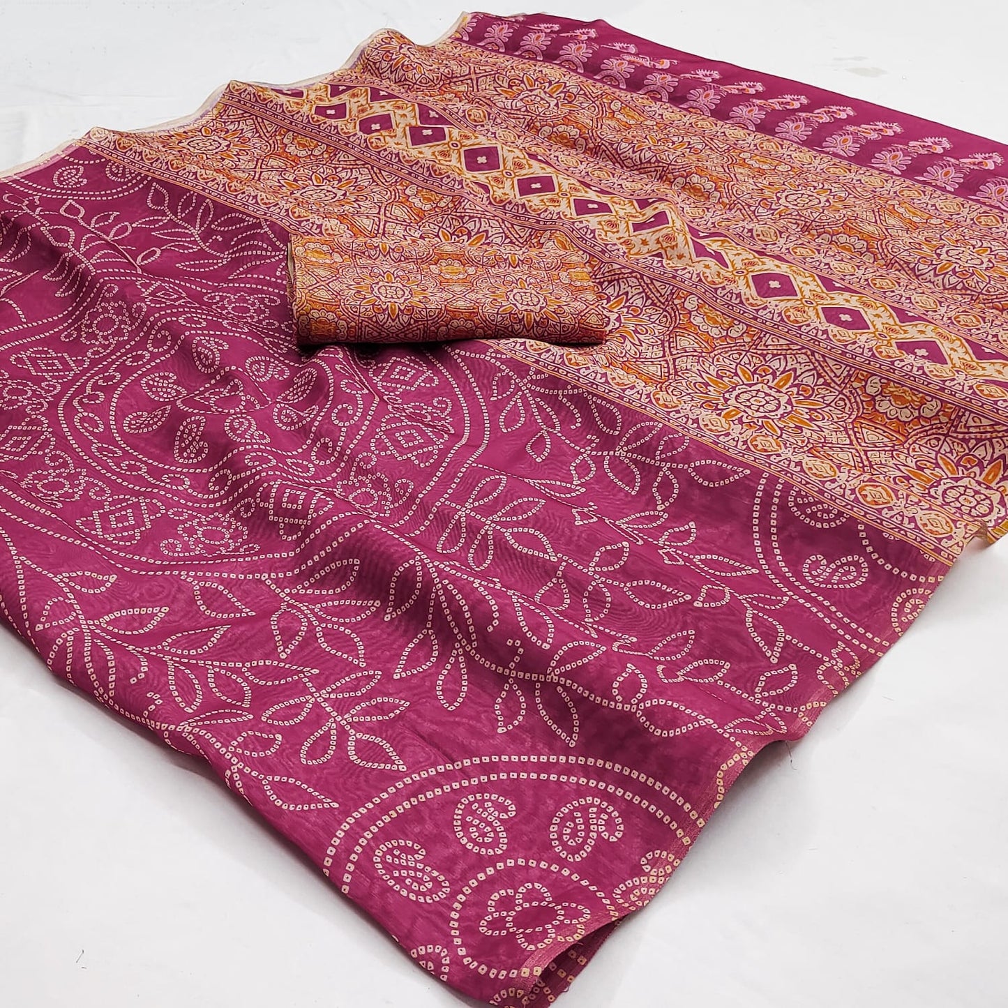 Fragrant Dark Pink Printed Cotton Silk Saree With Incredible Blouse Piece