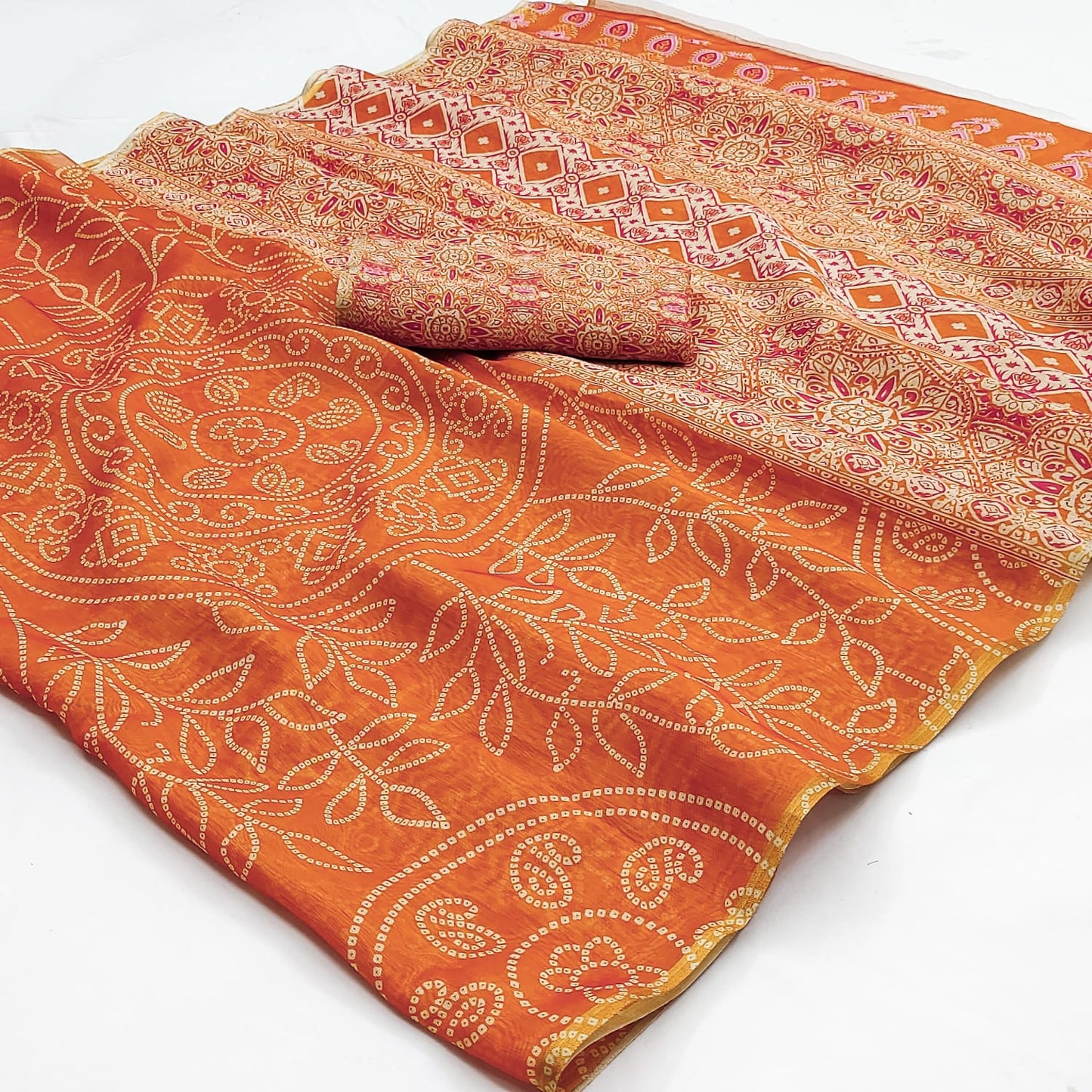 Smart Orange Printed Cotton Silk Saree With Conflate Blouse Piece