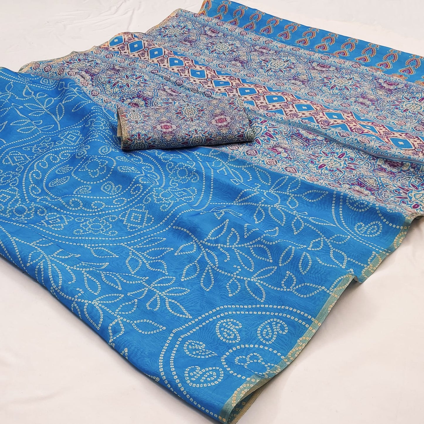Dulcet Sky Printed Cotton Silk Saree With Rhapsodic Blouse Piece