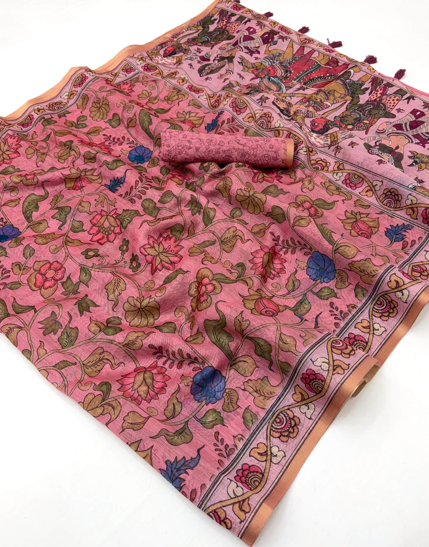 Invaluable Pink Printed Cotton Silk Saree With Fugacious Blouse Piece